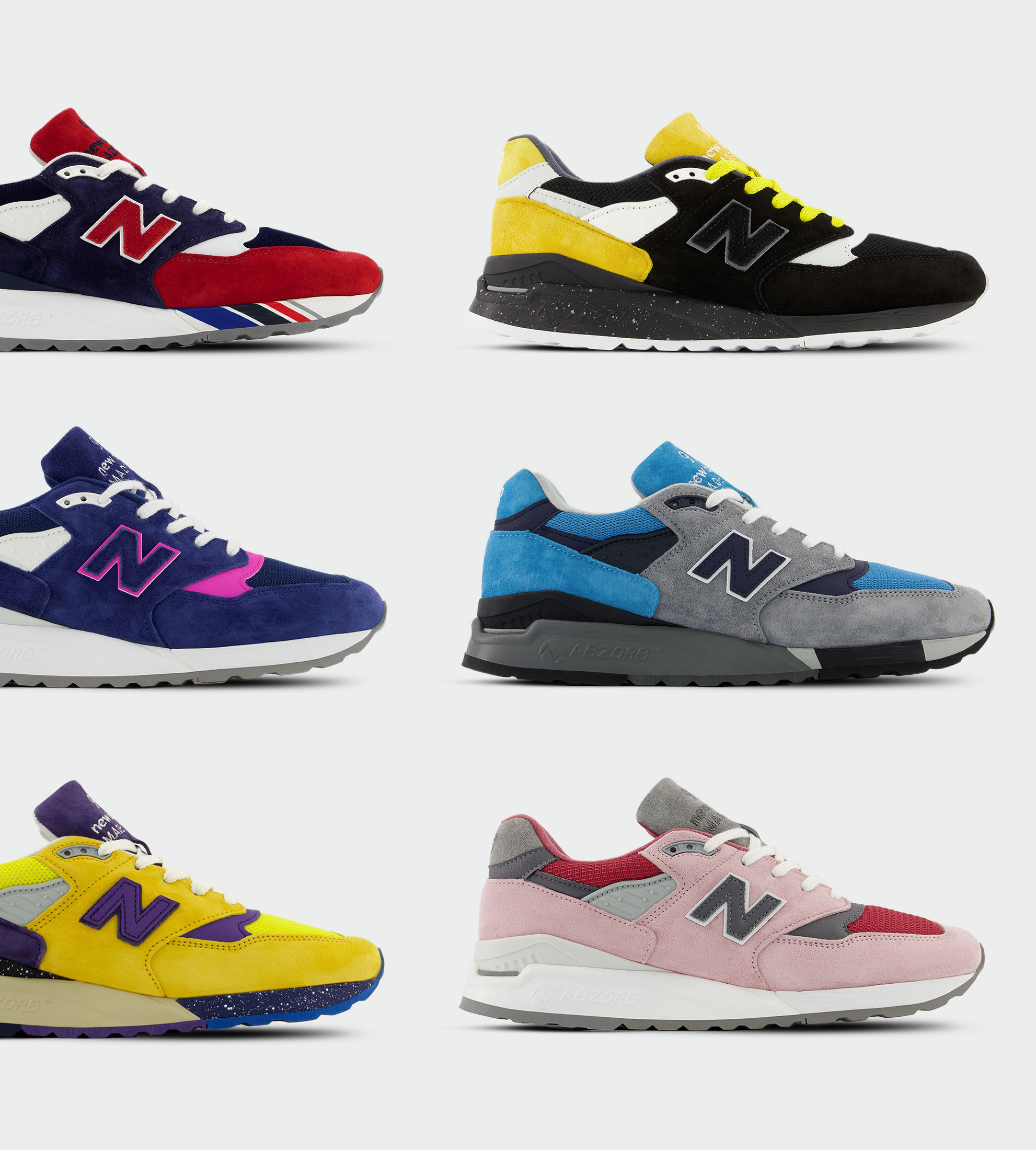 Side profiles of some of the multiple color options you may receive when you order the Made Responsibly 998.